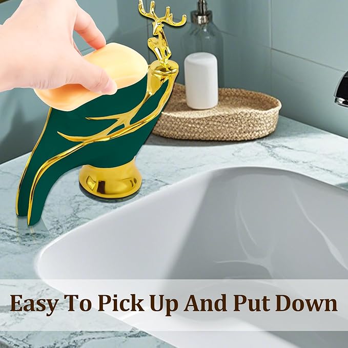 Leaf Shape Ceramic Soap Dishes - Self Draining Soap Dish for Shower, Bathroom Sink, Bathtub, Kitchen Counter (Green)