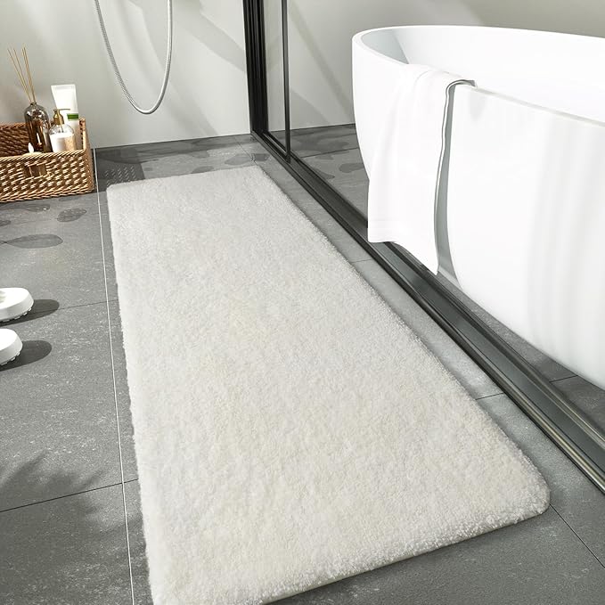 LOCHAS Bathroom Rug Runner 24x60 Inch, Soft Thick Absorbent Microfiber Bath Rugs for Bathroom, Machine Washable, Shaggy Plush Non Slip Bath Mat for Tub, Shower Floor, Quick Dry Mats, Cream White