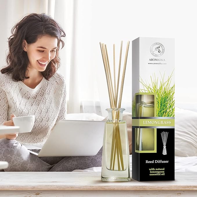 Lemongrass Diffuser w/Lemongrass Oil 3.4 Fl Oz - Scented Reed Diffuser - 0% Alcohol - Diffuser Gift Set - Best for Aromatherapy - Room Air Fresheners - Lemongrass Essential Oil Diffuser