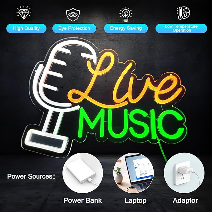 Live Nudes Neon Sign, Live Music Neon Signs for Wall Decor,Bright Dimmable Led Neon Light for Bedroom Music Studio Rec Room Game Musical Party Decor Birthday Kids Gifts