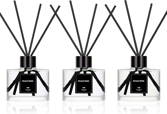 Reed Diffuser Set of 3 for Bathroom Air Fresheners, Oil Diffuser Sticks | Gardenia,Lavender & Eucalyptus,Jasmine & Lily Scent(1.7 fl oz Each Pack) Home Fragrance with 12 Sticks Defusers | Shelf Decor