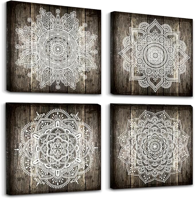 Canvas Wall Art For Bedroom Wall Decor For Living Room Black And White Abstract Paintings Modern 4 Piece Framed Retro Pattern Canvas Art Bathroom Prints Ready To Hang Pictures For Home Decorations