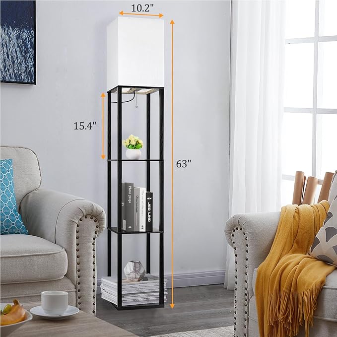 Dott Arts Floor Lamp with Shelves, Floor Lamps for Living Room Decor Display Shelf Lamps with 3 Color LED Bulb, Modern Floor Lamp for Bedroom Standing Lamp for Living Room Office,Home Decor(Black)