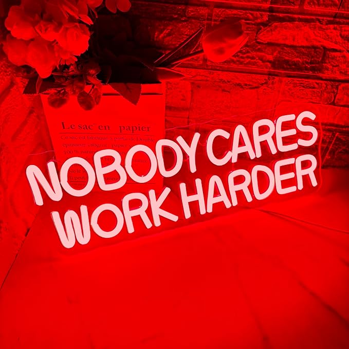 Nobody Cares Work Harder Neon Sign, Motivational Neon Light USB Powered Lnspirational LED Neon Light Wall Art, for Office Study Room Or Gym Teen Bedroom Modern Decor(15.7 * 5.1 In)