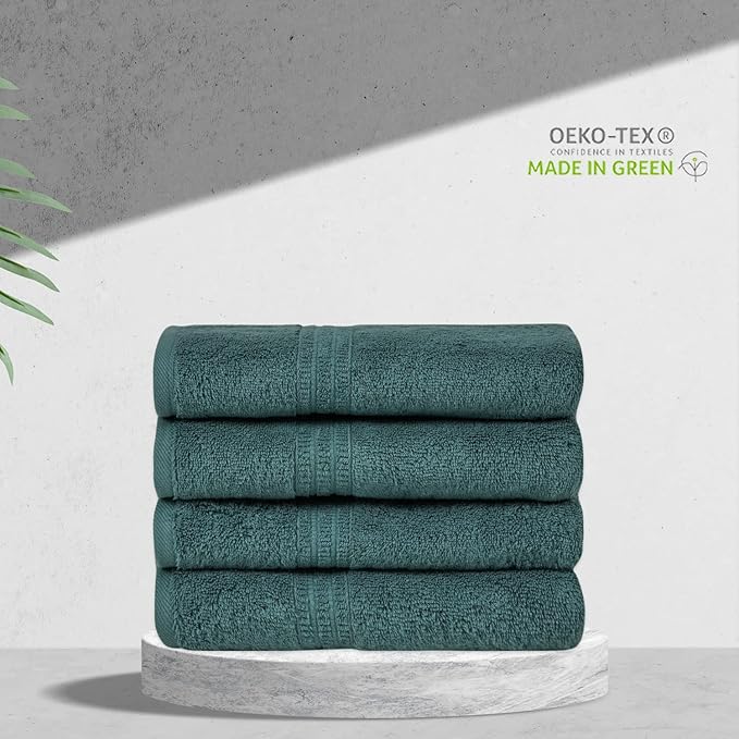 HOMELOVER 100% Organic Cotton Hand Towel Set, 4 Hand Towels, 500 GSM, Hotel Quality, Soft and Very Absorbent, Quick-Drying, GOTS-Certified, Forest Green