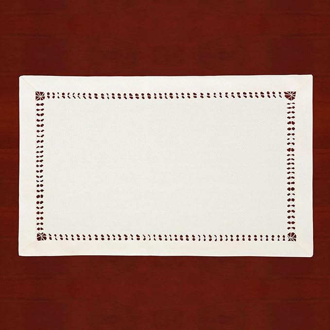 Grelucgo Handcrafted Solid Color Dining Table Placemats, Double-Hemstitched (Cream, 12 x 18 Placemats (Set of 4))