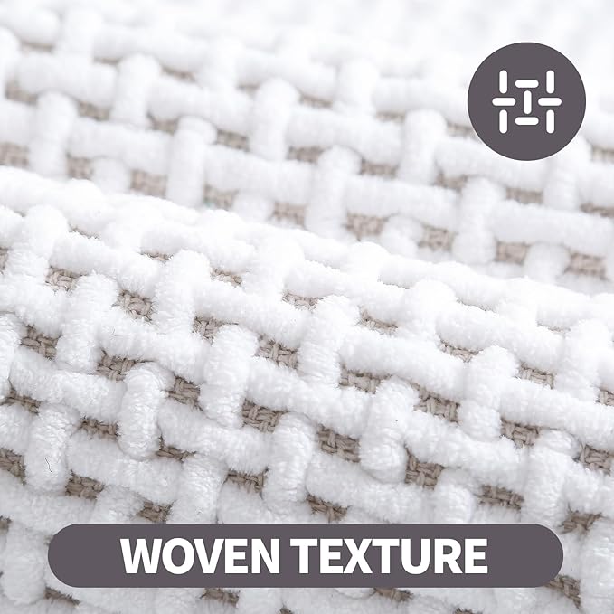 Washable Bathroom Rugs: 47x20 White Runner Bath Mat – Non Slip Chenille Bathmat for Bathroom Floor & Shower