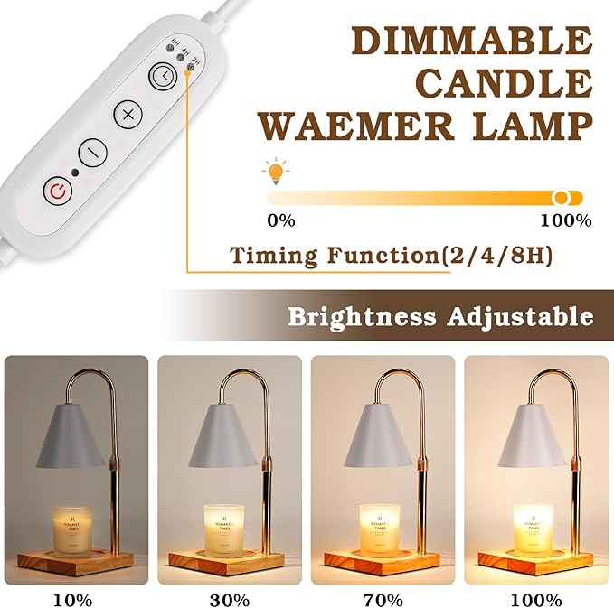 White Candle Warmer Lamp with Timer Dimmer, Electric Candle Lamp Warmer for Bedroom Decor, Birthday Gifts for Women Mom, Adjustable Metal Candle Lamp, Mom Gifts, Home Decor for House Warming Gifts