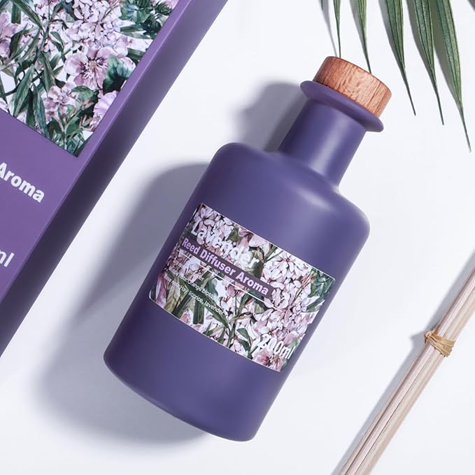 Reed Diffuser Set - 200ml Lavender & Orange Blossom Essential Oil Set Includes 8pcs Rattan Sticks, Licorice Aroma, Large Glass Bottle, Home Fragrance Diffuser Set for Bathroom Shelf Decor