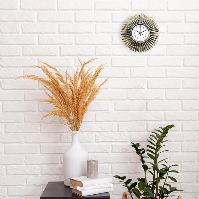 Small Wall Clock 10 Inch, Bronze Analog Battery Operated Wall Clock Vintage Starburst Decorative Clock for Living Room Decor, Bathroom, Kitchen, Office