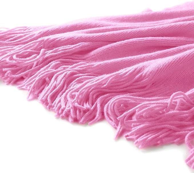 Homiest Decorative Knitted Throw with Fringe, Lightweight Acrylic Knit Blanket - Soft & Cozy Tassel Blanket for Couch, Sofa, Bed (Hot Pink, 50 x 60 Inch)