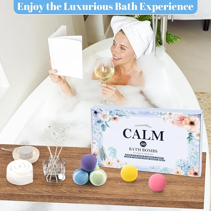 Bath Bombs Set 50 PCS with 10 Rich Scents, Bath Bombs for Women, Natural Bubble Bombs with Shea Butter & Safe Oil, Ideal for Christmas, Birthday, Valentine's Day, Mother's Day Present
