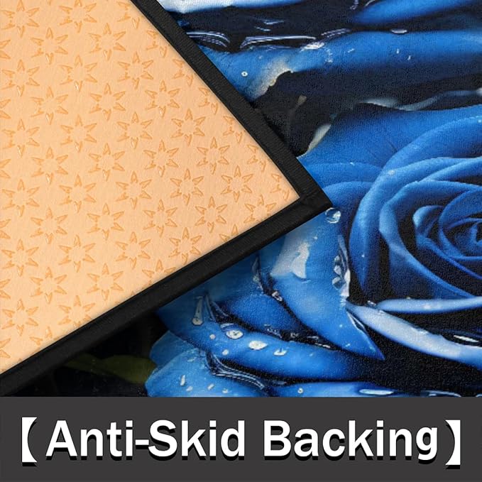 Half Round Rug Blue Rose Doormat Flower Bathroom Rug Festival Decorative Gifts Non-Slip Washable Doormat for Indoor Outdoor Living Room Kitchen Bedroom