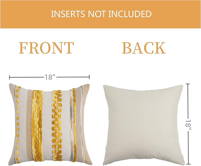 Boho Pillow Covers 18x18 Set of 2 for Couch-Modern Farmhouse Sofa Decorative Throw Pillow Covers Textured Chenille Cushion Covers Outdoor Netural Bohemian Pillow Cases Square