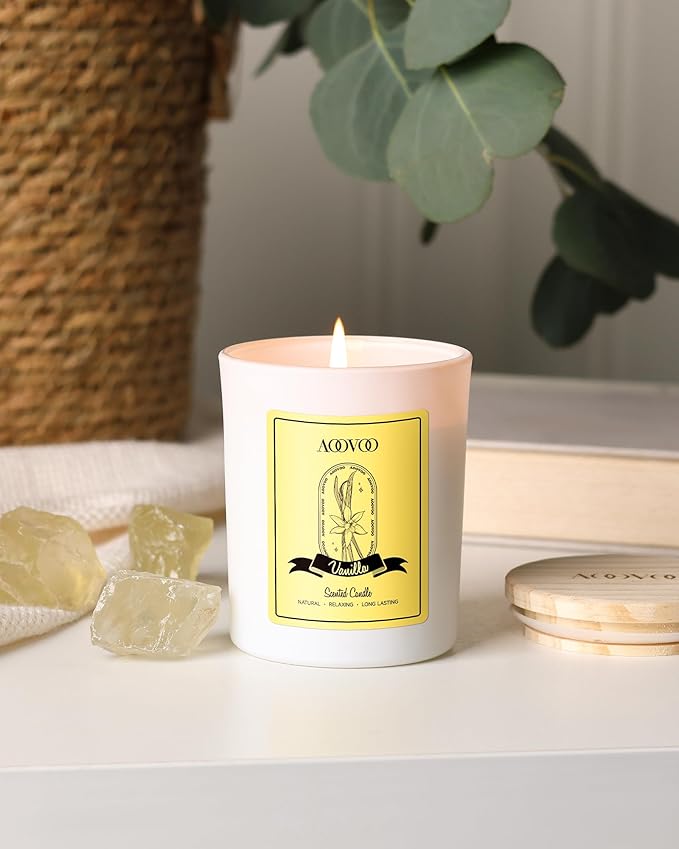 AOOVOO Vanilla Scented Candles for Women - Aromatherapy Candle with Crystals Inside, 7oz Soy Candles for Home Scented, Birthday Gifts Mothers Day Candle for Women Mom
