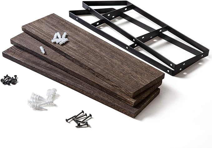 Mkono Floating Wall Shelf 3 Tier 23.5 Inch Rustic Wood Hanging Book Shelf Bathroom Mounted Shelving Storage Display Shelves for Living Room Bedroom Kitchen Office