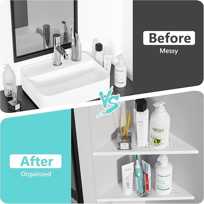Corner Shower Shelves, 10” Recessed Tile Shower Shelf Matte White, 304 Stainless Steel Grout in Corner Tile Shower Shelves, No Drilling, 2 Pack