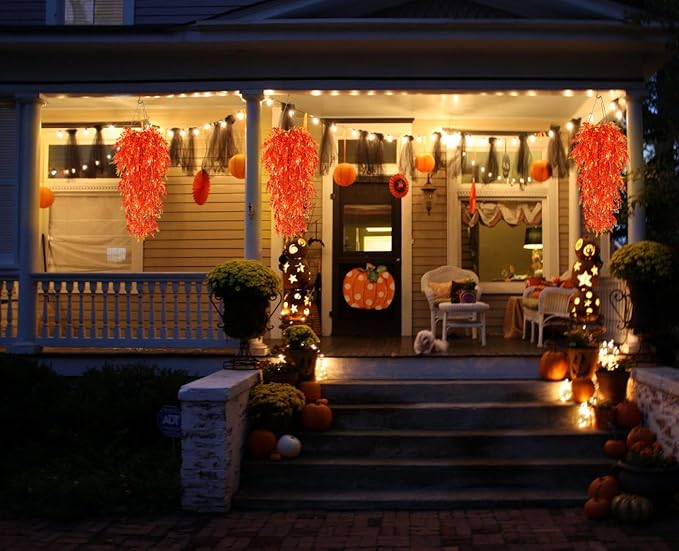 RECUTMS Fall Flowers Faux Hanging Plants Artificial Autumn Fake with Lights for Thanksgiving Indoor Outdoor Wedding Garden (Gold 2)