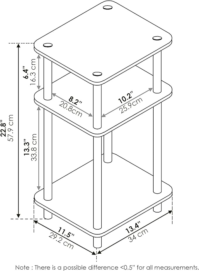 Furinno Just 3-Tier Turn-N-Tube End Table, 2-Pack, Amber Pine/Black