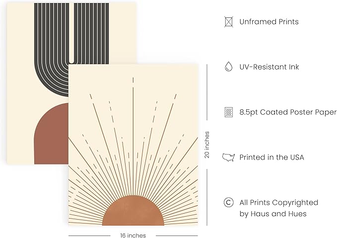 HAUS AND HUES Boho Prints Neutral Wall Art - Set of 6 Boho Art Prints Mid Century Modern Wall Art | Bohemian Artwork for Wall Aesthetic Decor (16x20, Unframed)