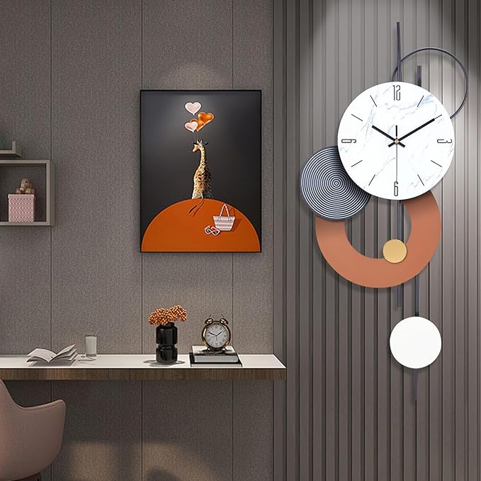 Decorative Wall Clocks for Living Room, Large Modern Metal Clocks Battery Operated Wall Art for Home Big Silent Clock Wall Decor for Living Room/Bedroom/Kitchen/Office,14 * 28 Inch