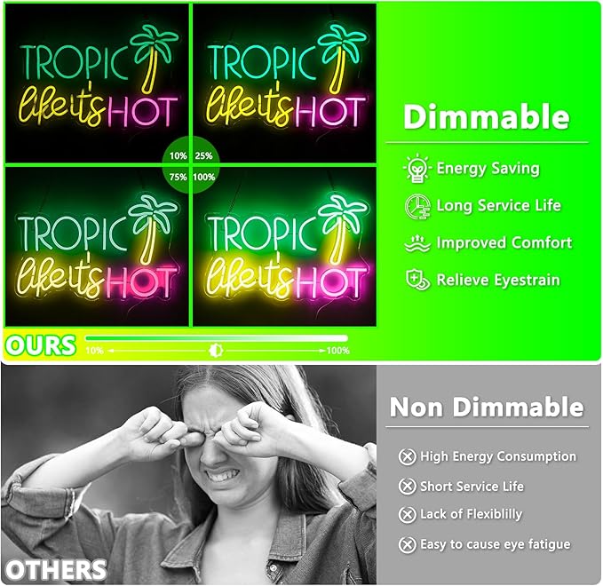 Tropic Like It's Hot Neon Sign, Neon Signs for Wall Decor, Dimmable Led Signs for Bedroom, Light Up Signs for Bar Hawaii Aloha Tiki Beach Luau Themed Poor Summer Party Decorations