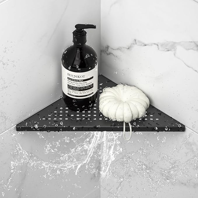 Corner Shower Shelf, 10" Matte Black 304 Stainless Steel Grout in Shelf Rack for for Tiled Wall, Recessed Bathroom Shelf, No Drilling Needed