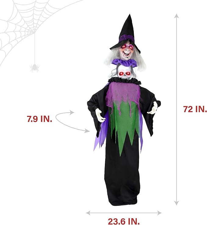 Haunted Hill Farm Lifesize Animatronic Scary Talking Witch with Touch Activated Lights and Sound, Battery-Operated Indoor or Covered Outdoor Halloween Decoration