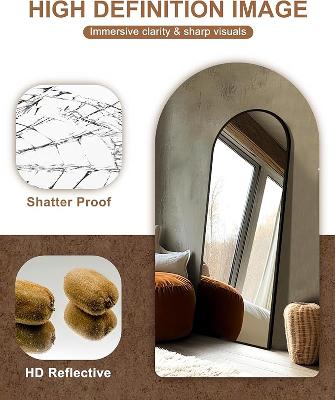 Delma Arched Mirror Full Length,56"x20" Standing Mirror,Large Floor with Stand for Wall Entryway Door Bedroom Bathroom Living Room