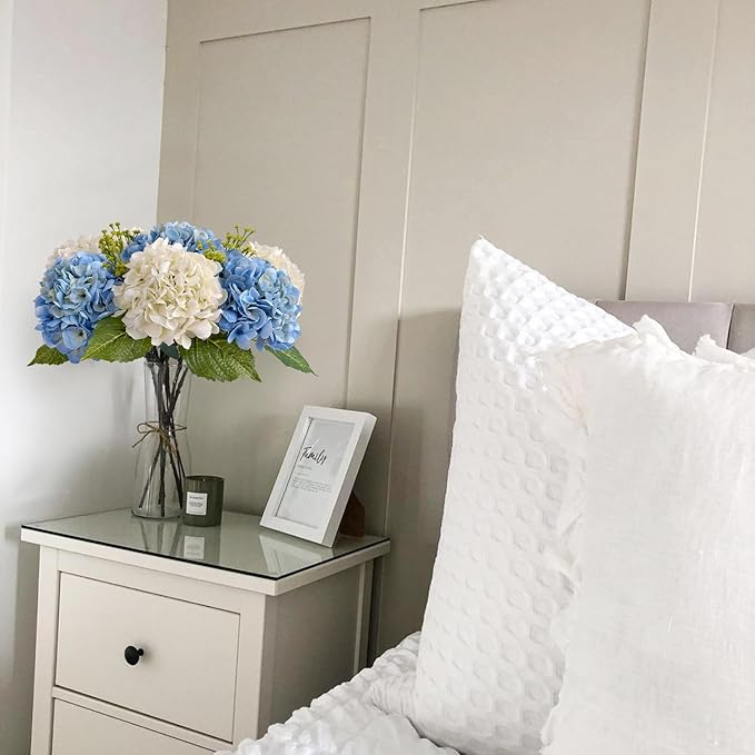 2 White +2 Blue Real Touch Hydrangea Artificial Flowers,21" Vintage Silk Fake Flowers, Faux Hydrangea Flowers for Wedding Bouque Centerpieces Tables Party Home