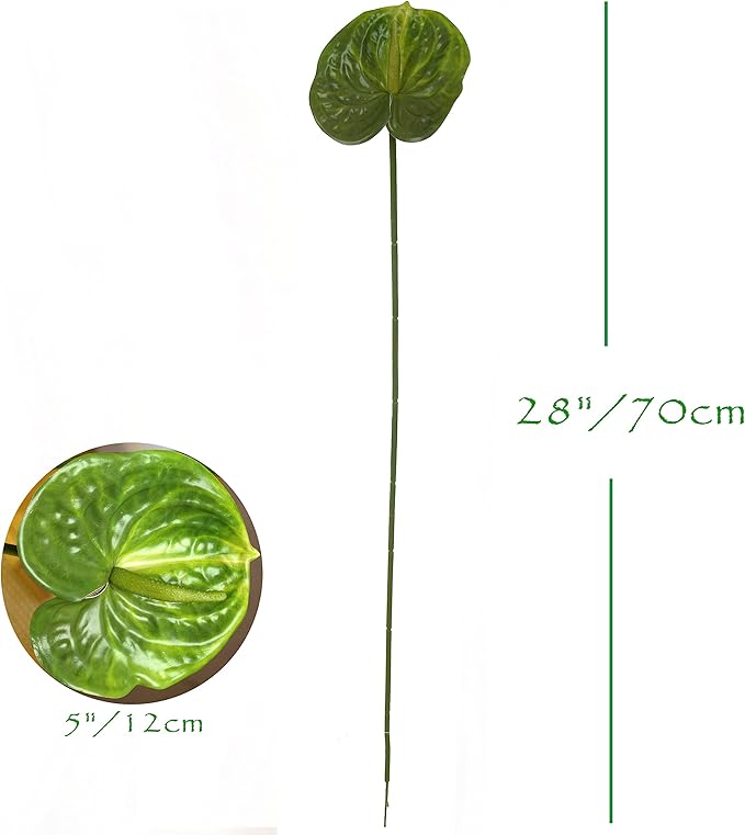 10pcs Artificial Anthurium,28 Inch Faux Tropical Plants Tailflowers,Realistic Flamingo Flower for Home Decor Centerpiece Wedding Bouquet Bonsai,Green