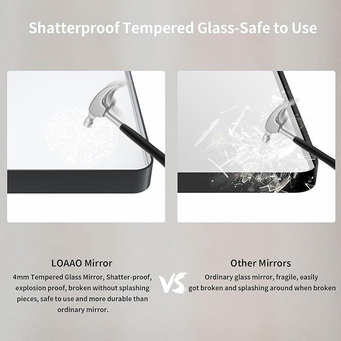LOAAO 48X28 Inch Black Metal Framed Bathroom Mirror for Wall, Matte Black Bathroom Vanity Mirror Farmhouse, Anti-Rust, Tempered Glass, Hangs Horizontally or Vertically
