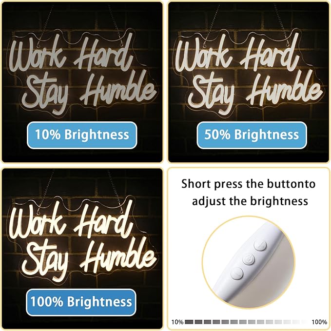 NOSUN Work Hard Stay Humble Neon Sign Warm White Neon Signs for Wall Decor with Dimmable Office LED Neon Signs Motivational Neon Lights for Bedroom Office Wall Apartment Study Decor Light Up Sign