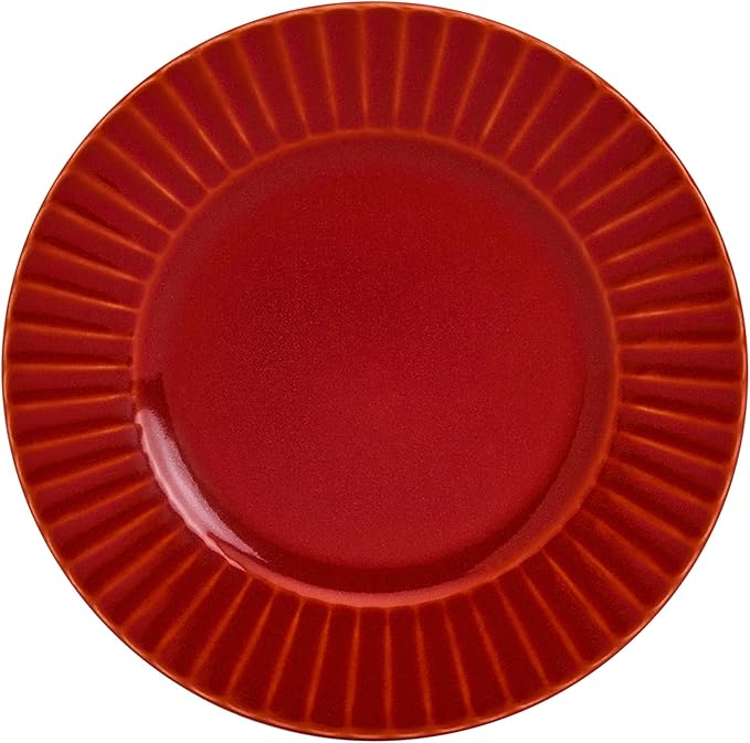 Tabletops Gallery Richmond 12-Piece Reactive Glaze Stoneware Dinnerware Set of Kitchen Dishes, Dinner Plates, Cereal Bowls, Service for 4, Red