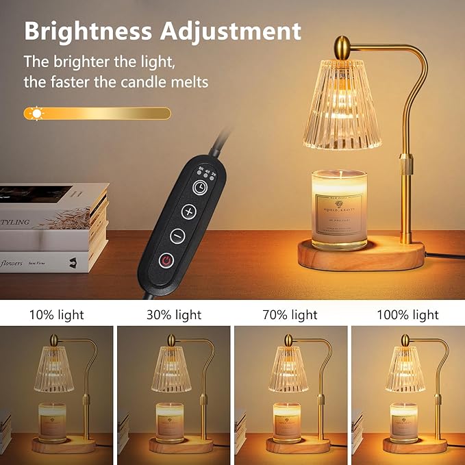 Candle Warmer Lamp - Candle Warmer Lamp with Timer and Dimmer Adjustable Height,Electric Wax Melt Warmer with 2 Bulbs for Scented Jar Candles Home Decor Mother's Day Gifts