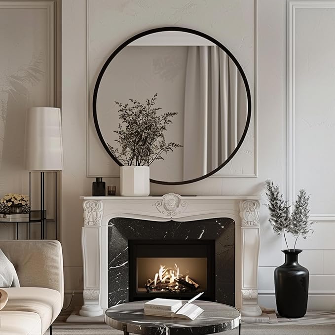 Round Mirror 30 inch, Large Round Mirror, Black Circle Mirrors Aluminum Frame, Circle Mirrors for Wall, Bathroom, Living Room, Hallway.