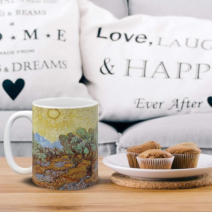 MUGBREW Classic Art Olive Trees With Yellow Sky And Sun Vincent Van Gogh Ceramic Coffee Mug Tea Cup, 11 OZ
