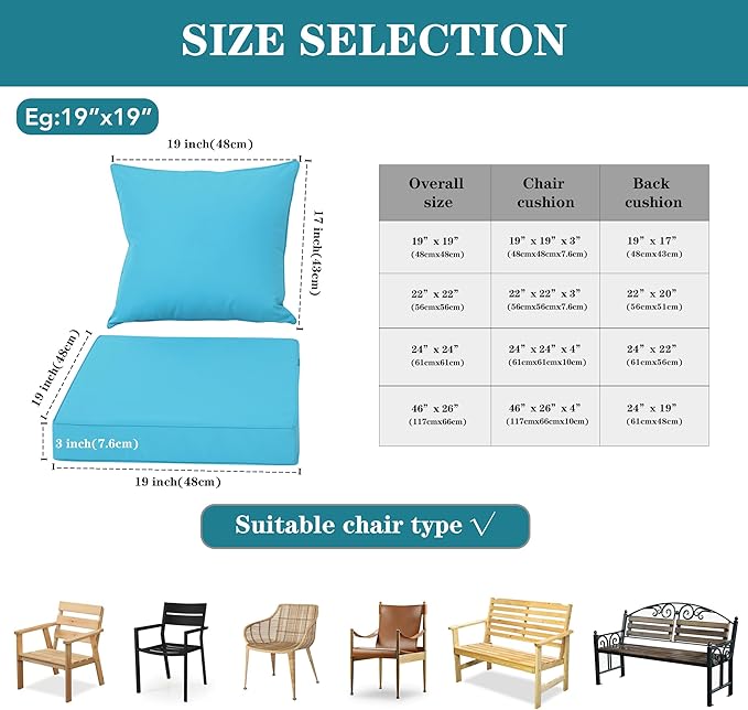 Outdoor Loveseat Cushion, Waterproof Fade & Tear Resistant Seat and Backrest Cushion Set for Patio Furniture,46x24 Inch, Teal