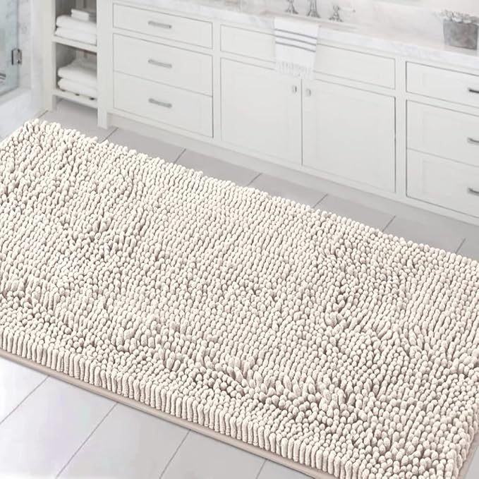H.VERSAILTEX Bathroom Rugs Bath Mats Non Slip Chenille Bathroom Runner Rug 24x47 Extra Soft and Absorbent Shaggy Rugs Washable Dry Fast Plush Area Carpet Mats for Bath Room, Tub - Ivory