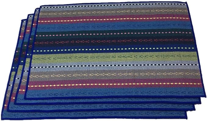 WAZAIGUR Hand Woven with 100% Cotton Placemats Colorful Placemats Braided Ribbed Durable Heat-Insulation Table Mats Set of 4,Blue