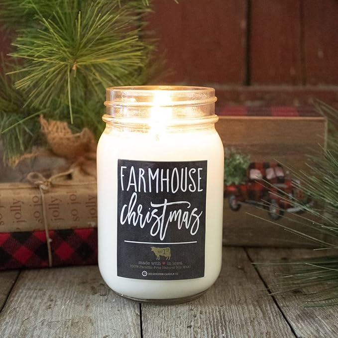 Milkhouse Candle Company - Farmhouse Christmas - 13oz Beeswax and Soy Candles - Farmhouse Collection - 100% Natural, Paraffin Free, with Premium Fragrance Oil, Glass Jars with Lids