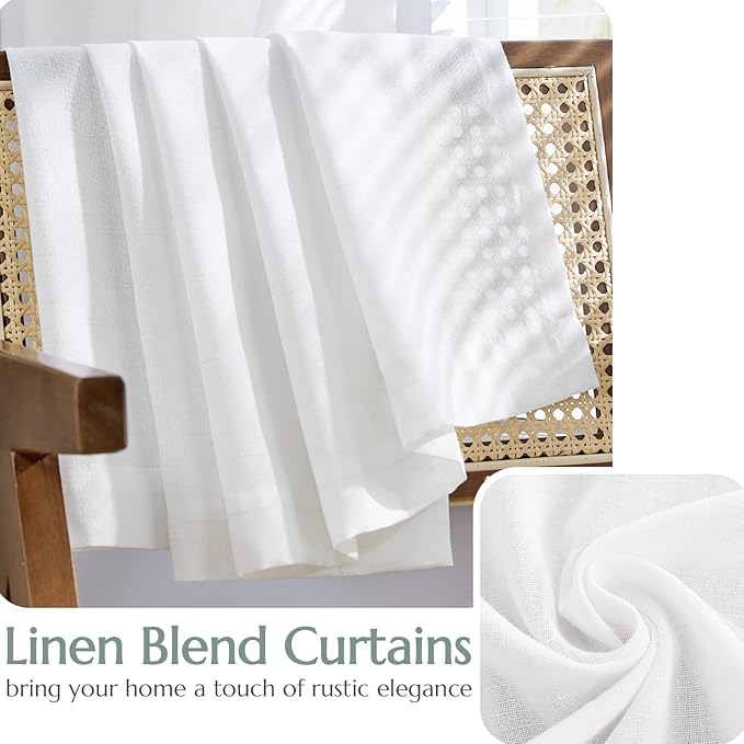 jinchan White Lined Linen Blend Curtain for Living Room 96 Inch Length 2 Panels Curtains for Sliding Glass Doors, 50 Inch Wide Drapes with Rod Pocket Back Tab(50W x 96L, White)
