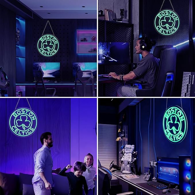 13.8*13.8 Inches Neon Signs for Wall Decor, 9 Levels Dimmable Basketball Led Signs Neon Light Sign for Man Cave, USB Powered Basketball Club Team Night Light for Party Bedroom Home Bar Gamer Room Decor (A)