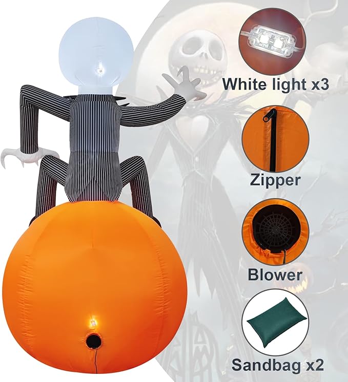6 Ft Inflatable Halloween Yard Decorations - Outdoor Blow Up Yard Pumpkin Decor - Built-in LED Lights for Outdoor Halloween Lawn Decor