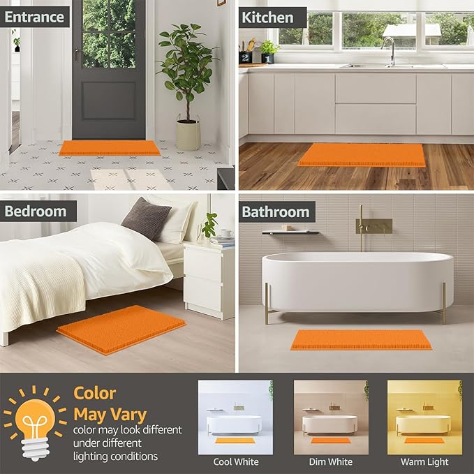 LuxUrux Bathroom Rugs Sets 2 Piece: Quick Dry, Soft Plush Anti-Slip, Super Absorbent. Includes Rectangular (31x20 inches) & U-Shaped Toilet Mat (20x20 inches) | Orange