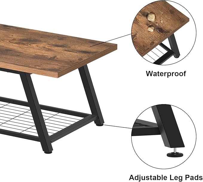 Tohomeor 2-Tier Industrial Coffee Table Mnimalist Vintage Farmhouse Wooden and Metal Living Room Coffee Table with Storage Shelf Accent Furniture (Rustic Brown)