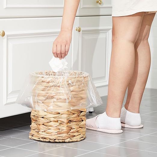 Ctosree 3 Gallons Small Wicker Trash Can with Lid Handle Woven Wicker Rattan Bathroom Waste Basket Boho Trash Basket with 100 Plastic Garbage Bags for Bedroom Office Laundry (Classic Style)
