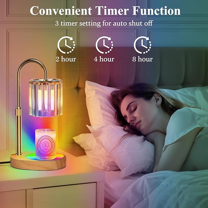 Lukasa Candle Warmer Lamp, with RGB LED Lights,Timer and Dimmer, Adjustable Height, House Warming Gifts New Home Decor, Gifts for Women Mom, Wax Melt Warmer for Scented Jar Candles