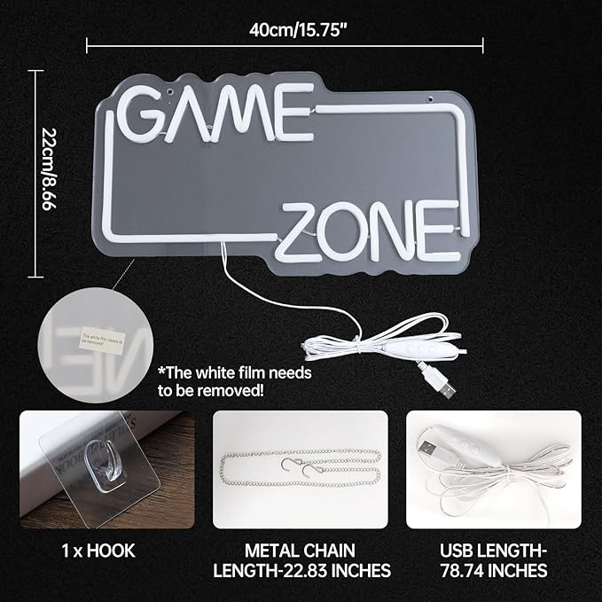 Game Zone Gaming Neon Sign - Boys Gaming Room Decor Light Signs, LED Bright Green Gamer Neon Sign for Teen Boys Bedroom, Party, Gifts for Gamer Boyfirend, Dimmable Switch USB Powered