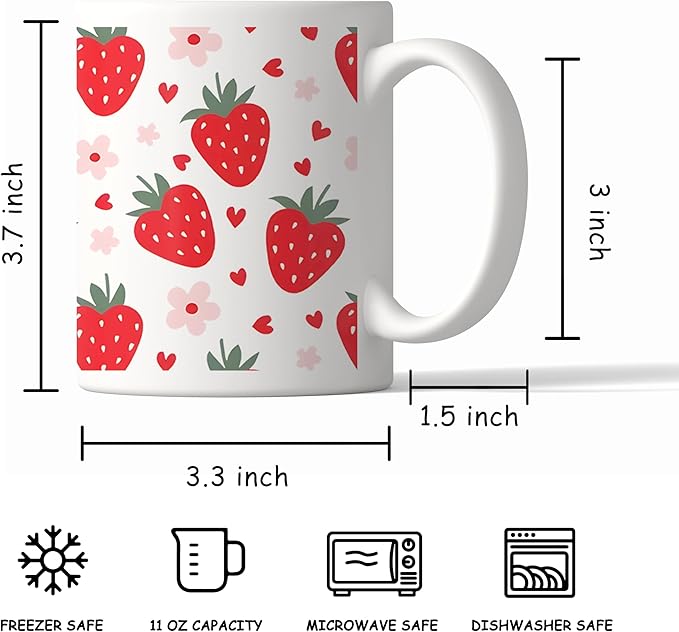 Strawberry Mug - Strawberry Coffee Mug, Cute Mugs, Aesthetic Mug, Strawberry Gifts, Strawberry Kitchen Home Decor, Strawberry Ceramic Coffee Mug 11 oz